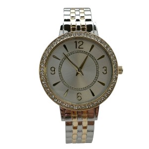 Olivia Pratt Round Face Rhinestone Bezel Textured Bangle Women Watch - 1 of 3