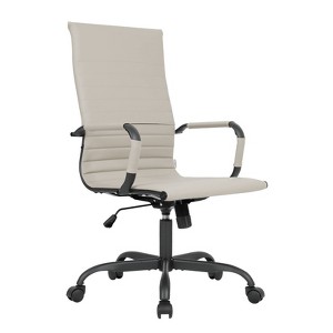 LeisureMod Harris Ergonomic High-Back Office Chair – Leather Upholstery, Adjustable Swivel, Tilt, and Black Iron Frame for Office & Conference Use - 1 of 4