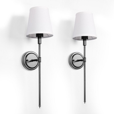 DORESshop 6.3 in. 1-Light Black Industrial Wall Sconce with White Fabric Shade for Bedroom Bathroom(2 Pack)