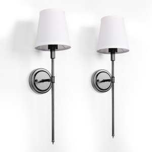 DORESshop 6.3 in. 1-Light Black Industrial Wall Sconce with White Fabric Shade for Bedroom Bathroom(2 Pack) - 1 of 4