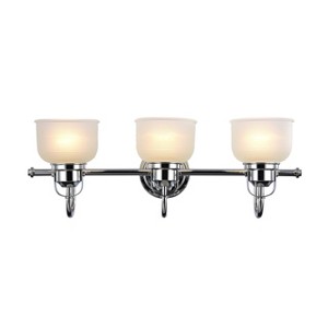 Chloe Lighting Lucie Industrial-Style 3 Light Chrome Finish Bath Vanity Wall Fixture White Frosted Prismatic Glass 25" Wide - 1 of 4