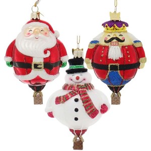 Kurt Adler Noble Gems Glass Ornaments for Christmas Tree, Hot Air Balloons, Assorted (Pack of 3) - 1 of 4