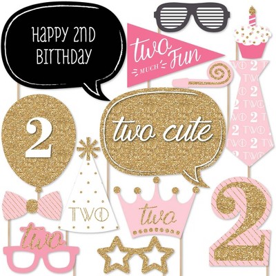 Big Dot of Happiness Two Much Fun - Girl - 2nd Birthday Party Photo Booth Props Kit - 20 Count