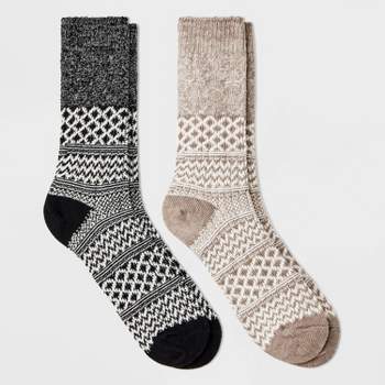 Men's Cable Knit Boot Socks - All in Motion™ Black/Oatmeal 6-12