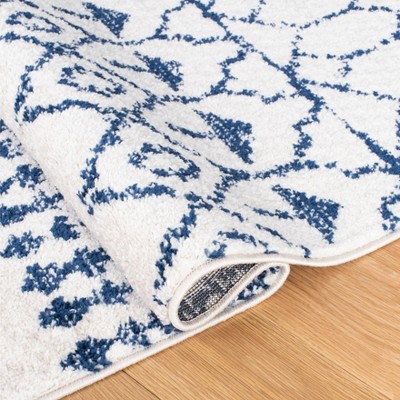 Ivory and Navy Moroccan Geometric 4' x 6' Area Rug