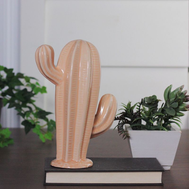 Northlight 9" Ceramic Cactus Striped Table Top Decoration - Peach, 3 of 4