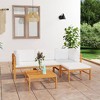 vidaXL 5 Piece Patio Lounge Set with Cream Cushions - Fine-Sanded Teak Hard Wood - Outdoor Furniture - Features Table, Footrest, Sofa with Cushions - 2 of 4