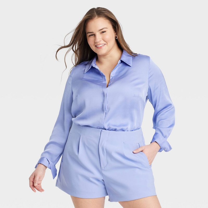 Women's Slim Fit Long Sleeve Satin Button-Down Shirt - A New Day™, 1 of 8