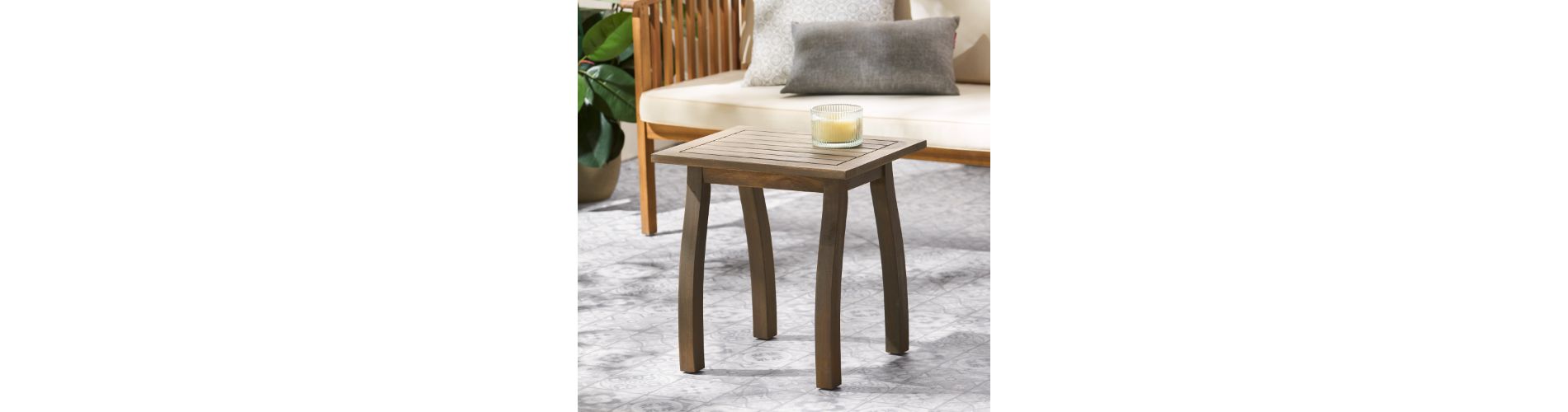 Lyngins Slatted Outdoor Accent Table, Coastal Style Patio End Table for Outside Use, Acacia Wood Outdoor Side Table, Rectangular End Table, Gray