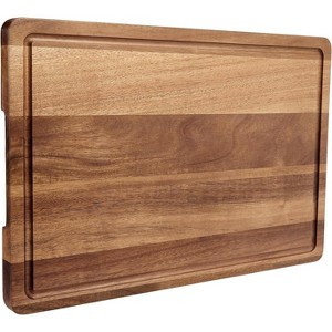 18" Acacia Wood Cutting Board, Deep Juice Groove, Side Handles, Butcher Block Serving Tray for Meat, Cheese, Vegetables, Food Preparation - 1 of 4