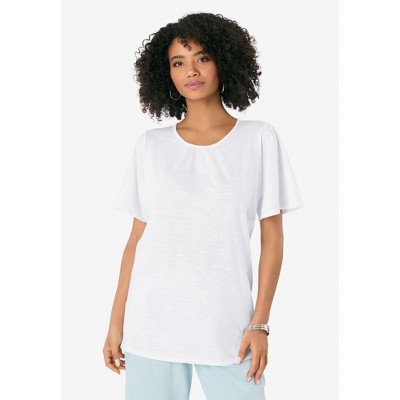 Roaman's Women's Plus Size Flutter-Sleeve Textured Tee