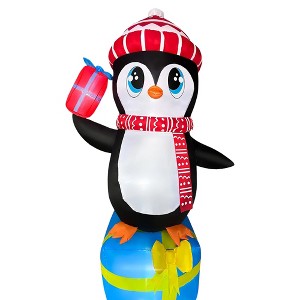 Itopfox 5.5FT Christmas Inflatable Penguin with Gift Boxes LED Lighted Blow Up Yard Decoration 1 Piece for Indoor Outdoor Lawn Holiday - 1 of 4