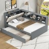 1-Pc Twin-Size Platform Bed with Trundle, Solid Wood Frame with Upholstered Headboard, Shelves & Storage Box - Baofuwish - 3 of 4