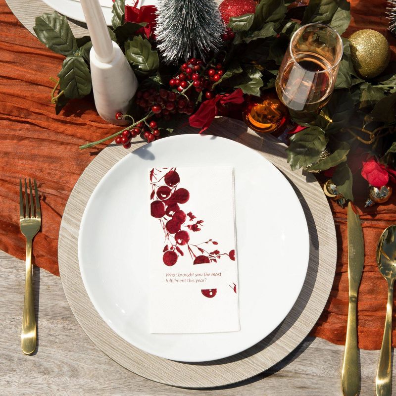 20ct Cotier Brand Convokins Christmas Conversation Starter Dinner Napkins - Red Foil Print, 4 of 6