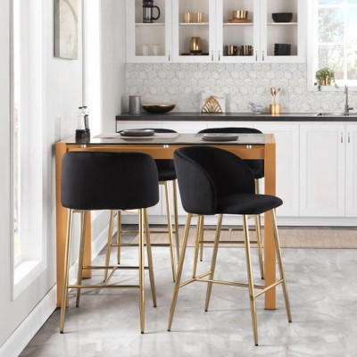 Fran Black Velvet and Metal 26" Counter Stools, Set of 2