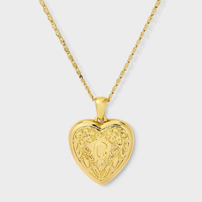 14K Gold Dipped Heart Charm Initial Necklace - A New Day™ Gold
