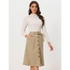 Allegra K Women's High Waist Solid Button Front A-Line Belted Corduroy Midi Skirt - 3 of 4