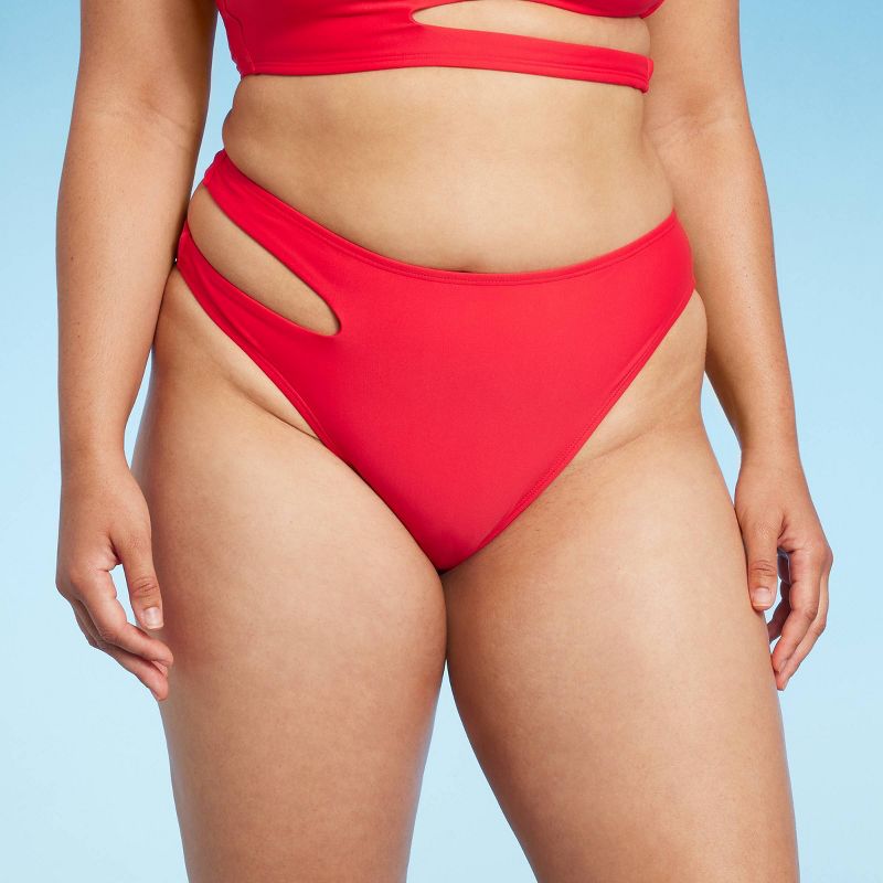 Women's Side Cut Out Mid-Rise High Leg Cheeky Bikini Bottom - Wild Fable™ Red, 5 of 17