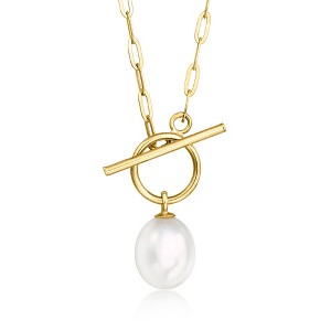 Pure Collection by Ross-Simons 6-6.5mm Cultured Pearl Paper Clip Link Toggle Necklace in 14kt Yellow Gold - 1 of 2