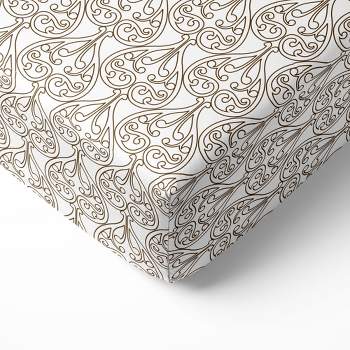 Bacati - Damask Chocolate Light 100 percent Cotton Universal Baby US Standard Crib or Toddler Bed Fitted Sheet
