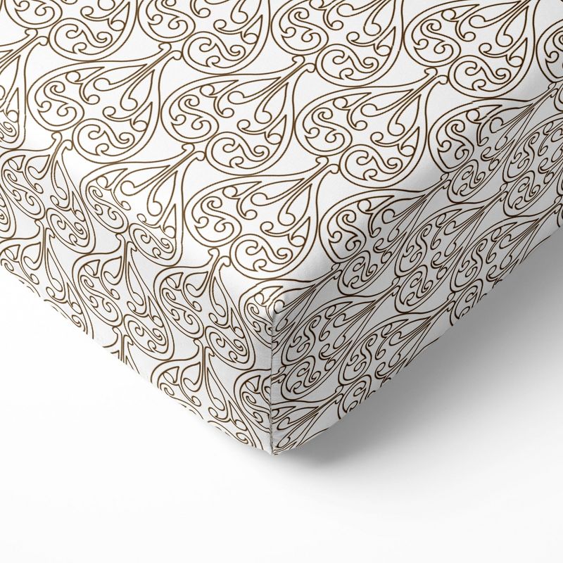 Bacati - Damask Chocolate Light 100 percent Cotton Universal Baby US Standard Crib or Toddler Bed Fitted Sheet, 1 of 7