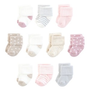 Touched by Nature Infant Girl Organic Cotton Socks, Soft Pink Dot Stripe - 1 of 4