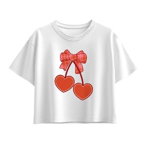 Girls' Instant Message Valentine Heart Cherries Short Sleeve Boxy