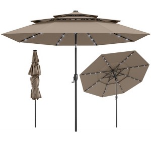 Tangkula 10 FT Solar Patio Umbrella w/ 32 LED Lights 3-Tier Vented Top Tilt Adjustment - 1 of 4