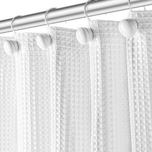 Creative Scents White Waffle Shower Curtain with Line - 1 of 4