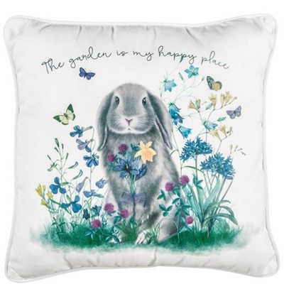 Sullivans Rabbit Flowers Pillow 14.5"H Multicolored