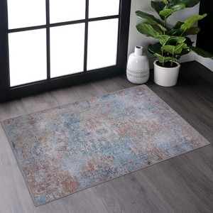 Okak Modern Entryway Rug with Dip Dye Design, Doormat Rug with Non-Slip Back and Non-Shedding Surface, Living Room Rug for Entryway, Multicolored - 1 of 4