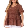 Agnes Orinda Women's Plus Size Boho Ditsy Floral V Neck Ruffle Tiered Pleated Babydoll Blouses - 2 of 4