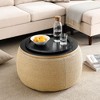 Sapphtopaz Pleated Fabric Ottoman with Storage, Handmade Round Ottoman Bench, 2 in 1 Function, Work as End Table and Ottoman, with Small Seat - 2 of 4