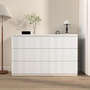 ORRD 6 Drawer Storage Cabinet Dresser, White Wood Storage Tower with Wavy Panel Design, Wide Chest Organizer for Bedroom, Living Room - 1 of 4