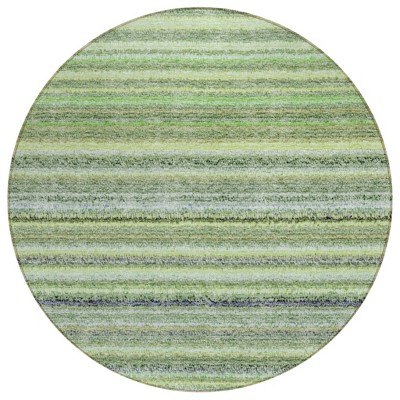 Artichoke Green And Olive Green Striped Washable Indoor Outdoor Area Rug