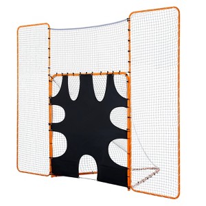 VEVOR 3-IN-1 Lacrosse Goal, 12x9 ft Lacrosse Net with Backstop and Target, Steel Frame Training Nets, Suitable for Youth Adult Training, Orange - 1 of 4