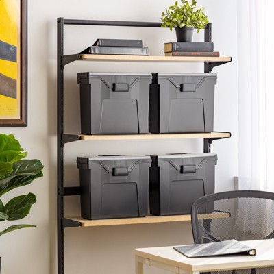 Black Portable Slim File Organizer Box with Buckle Closure, 4 Pack