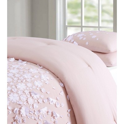 Blush King Microfiber Comforter Set with Decorative Flowers