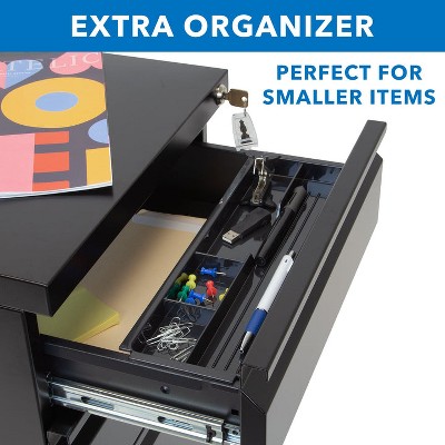 Black Mobile 3 Drawer Lockable Pedestal File Cabinet