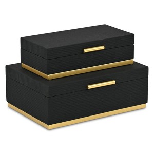 HomeRoots Set of Two Black And Gold Striped Nesting Storage Boxes With Lids - 1 of 4