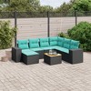 vidaXL 8 Piece Garden Sofa Set with Cushions Black Poly Rattan - Black Corner + 3x Middle + 2x Sofa + Table + Footstool - 2 of 4