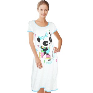 JEFFRICO Womens Nightgowns Short Sleeve Sleepwear Soft Pajama Dress Nightshirts - 1 of 4