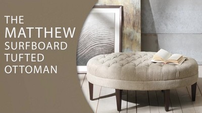 Taupe Tufted Oval Cocktail Ottoman with Birch Legs
