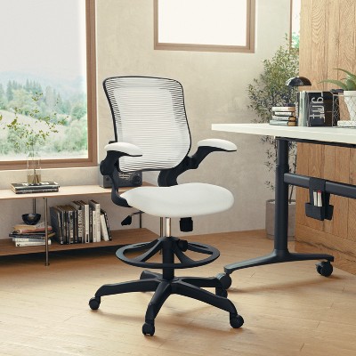 White Mesh Ergonomic Drafting Chair with Adjustable Foot Ring