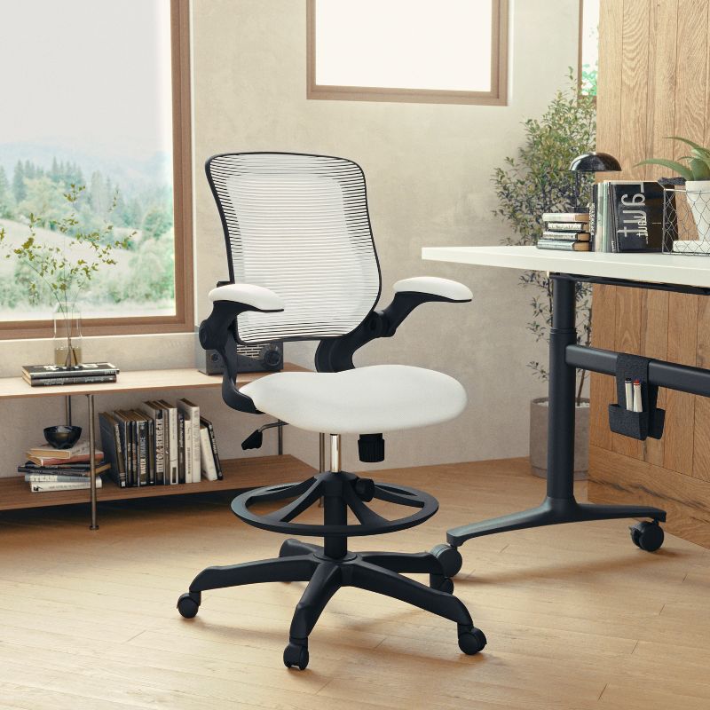 Flash Furniture Mid-Back Mesh Ergonomic Drafting Chair with Adjustable Foot Ring and Flip-Up Arms, 3 of 17
