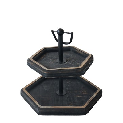 VIP Wood 12 in. Black 2 Tier Hexagon Tray