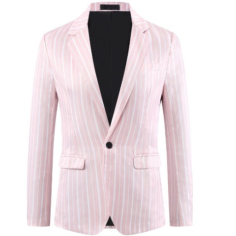 INSPIRE CHIC Men's One Button Slim Fit Contrasting Color Striped Blazers Pink Small