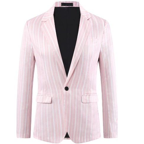 Inspire Chic Men s One Button Slim Fit Contrasting Color Striped Blazers Pink Small Target