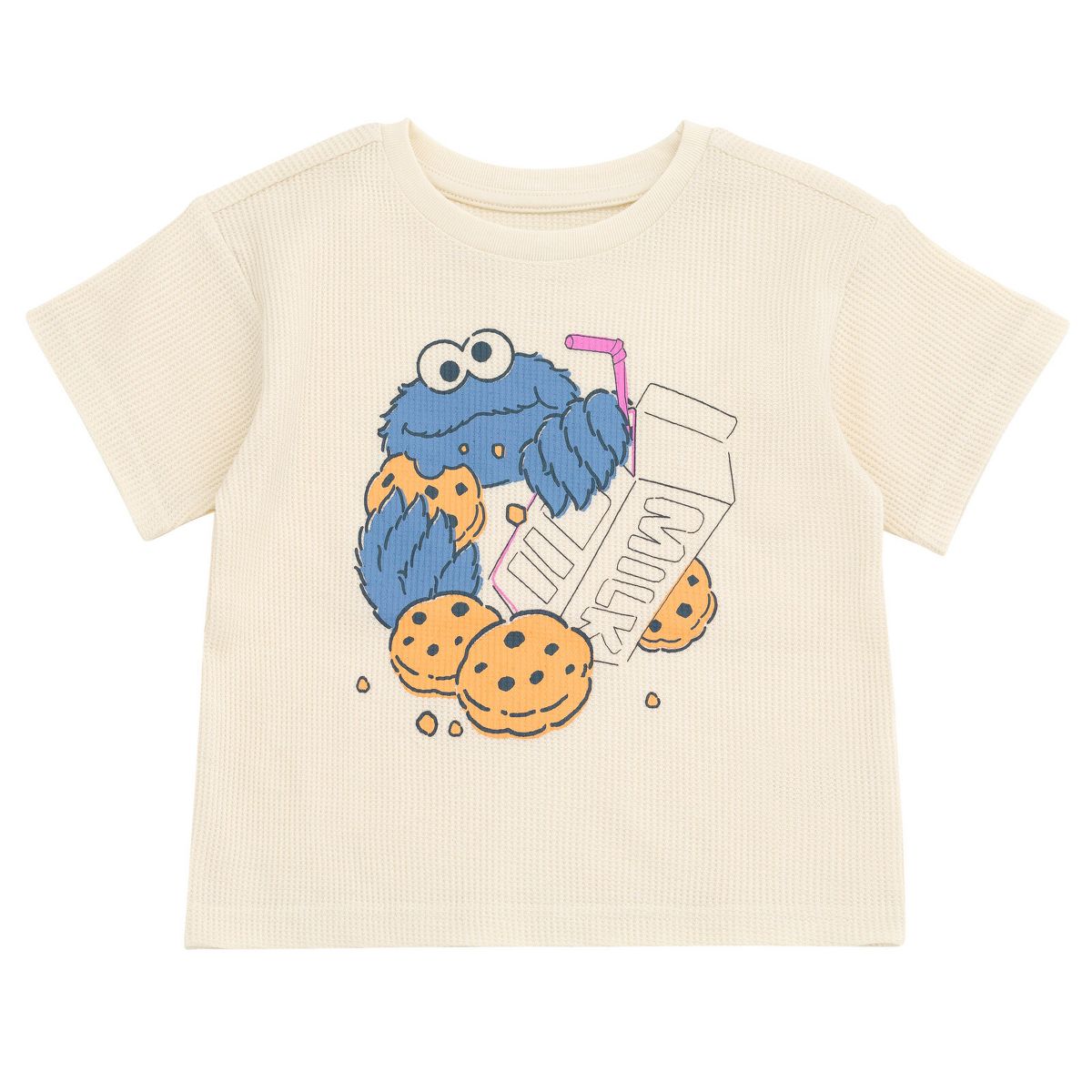 Sesame Street Cookie Monster Waffle Knit T-Shirt Shorts Outfit Set Toddler - thumbnail 3