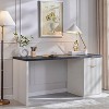 60" Modern Desk with Drawer & Cabinet, Fluted Computer Writing Desk for Living Room, Bedroom - 2 of 4
